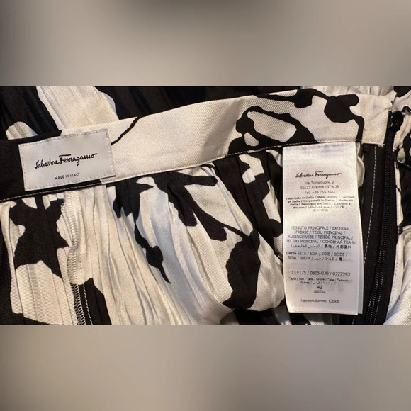 NWOT Salvatore Ferragamo Black & White Pleated Silk Midi Skirt Size 42 (6) - Picture 5 of 10
